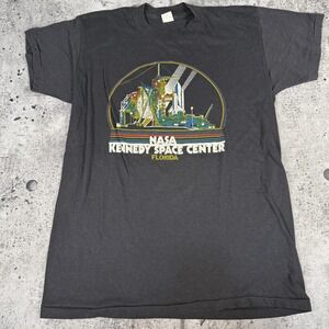 Vintage NASA Kennedy Space Center Devknit Shirt Mens Large Black Shuttle 80s